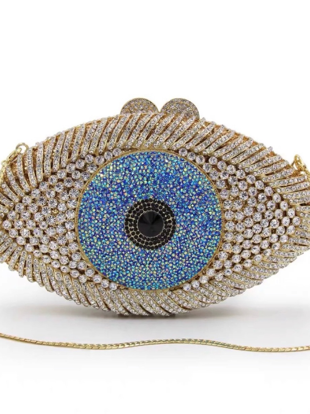 & Other Stories Gold Eye Clutch with Blue Crystal Center